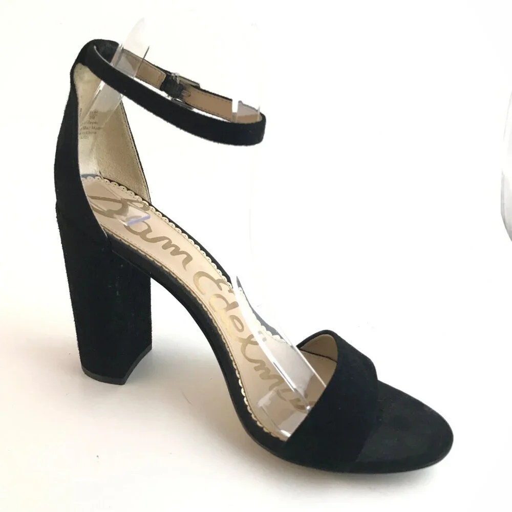 Sam Edelman Black Suede Open Toe Block Heel Sandals Size 9M